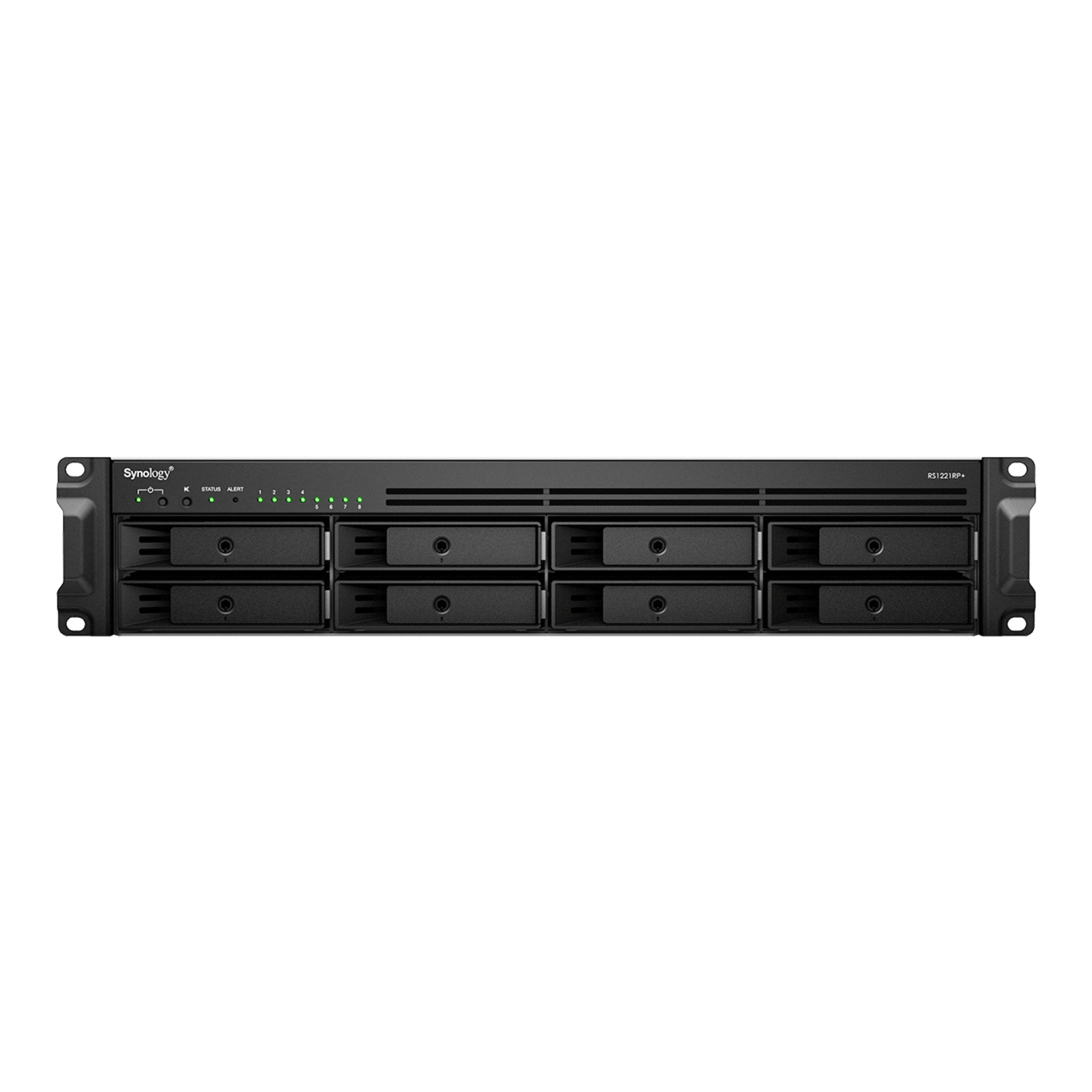 Servidor de Almacenamiento en Red Synology RackStation RS1221RP+ | 8 Bahías | Expandible a 12 Bahías | CPU AMD Ryzen V1500B | 4 GB DDR4 ECC | RAID Soportado | 10/25GbE | Virtualización Certificada | Protección de Datos Integral