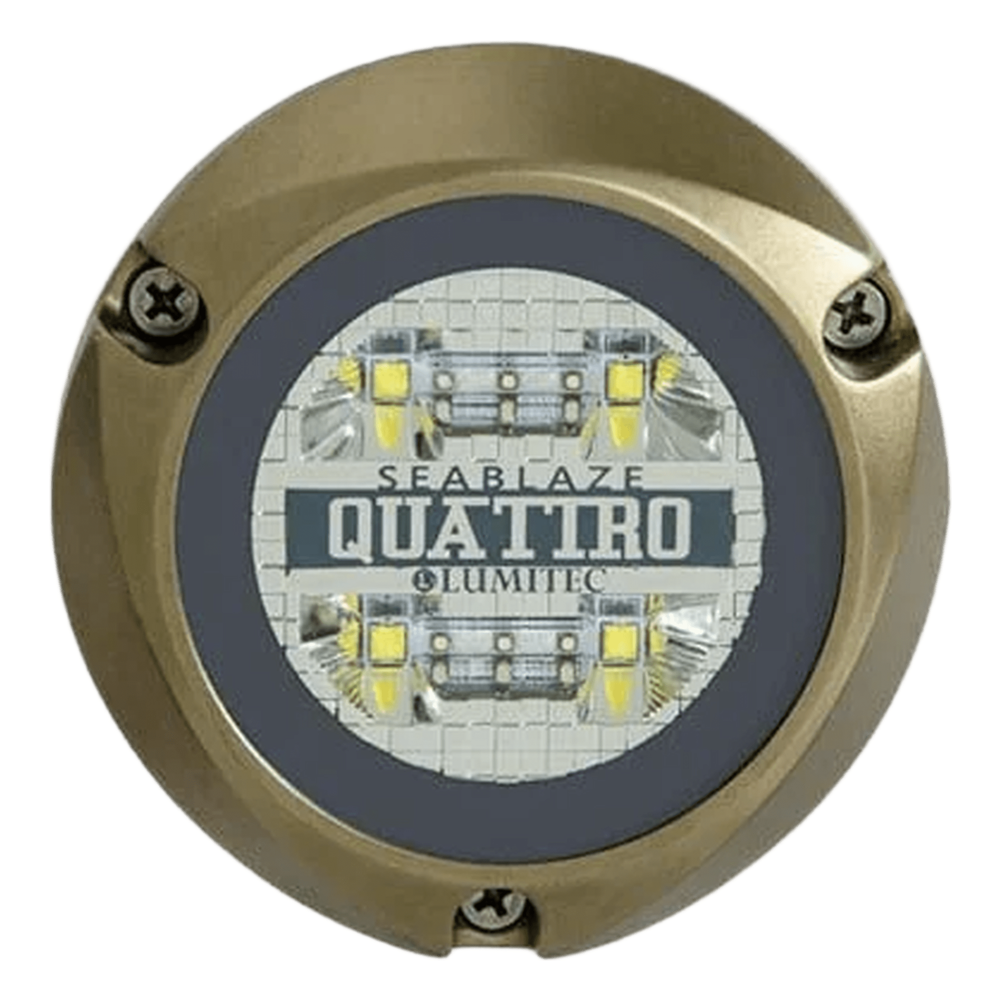 Luz led marina sumergible SeaBlaze Quattro, emite luz multicolor de 2000 lúmenes, fabricada en bronce naval con grado de protección IP68. — LUMITEC · SKU 101510
