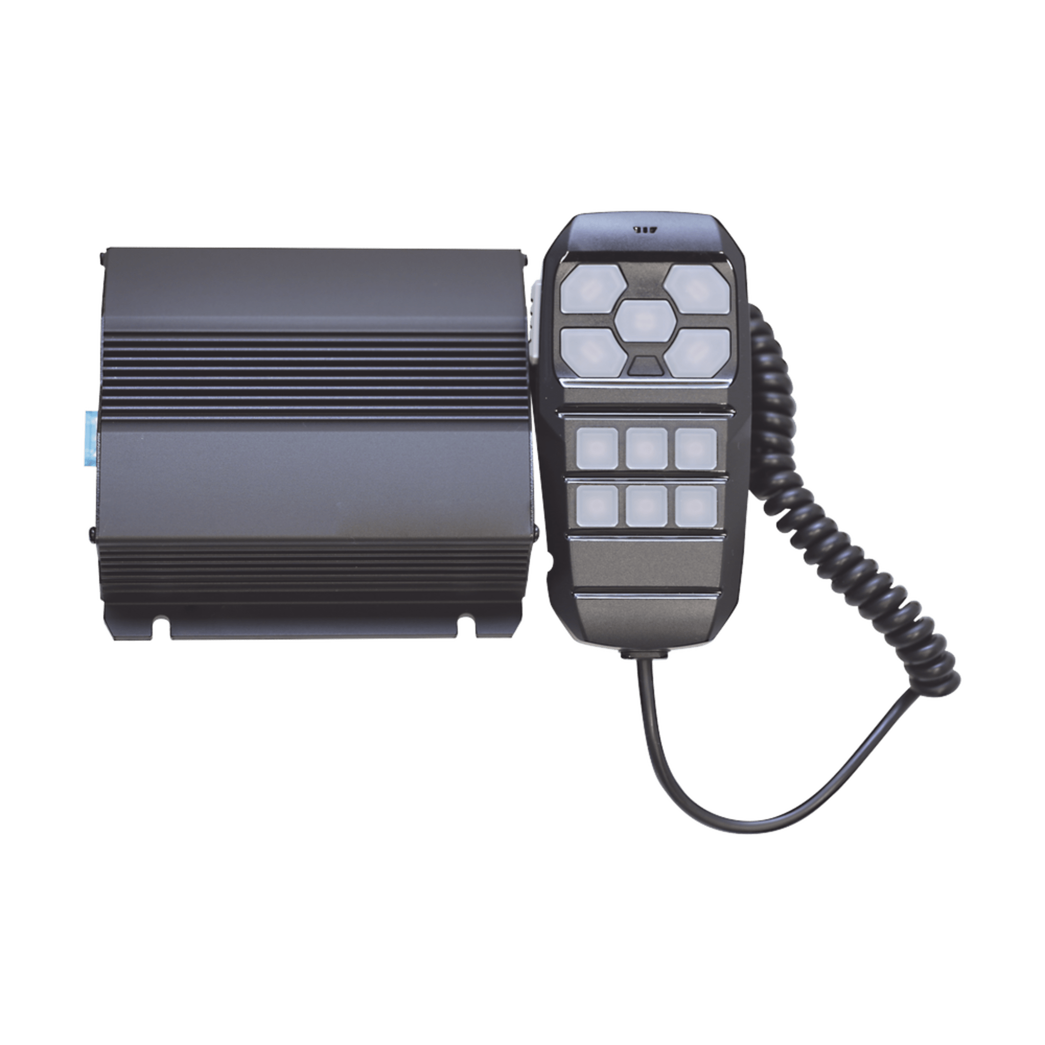 Sirena Vehicular de 100W de Potencia, Incluye Controlador Unimando Para Control de Tonos, 4 Salidas Auxiliares y Microfono