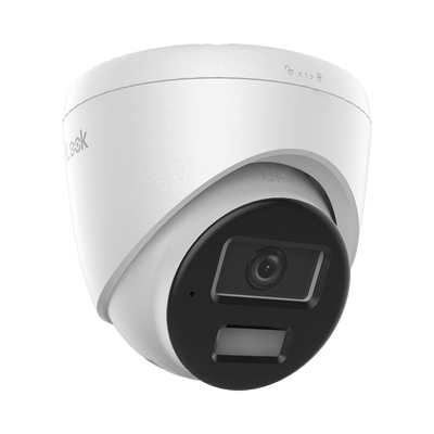 [Dual Light] Turret IP de 2 Megapixel / Lente 2.8 mm / Ángulo de visión 101° / 20 mts IR + 15 mts Luz Blanca / Micrófono Integrado / ACUSENSE Lite / Exterior IP67 / PoE / dWDR / H.265+ / ONVIF