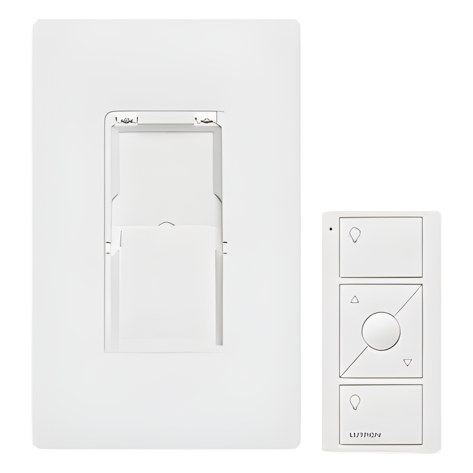 Kit de control Pico inalámbrico de 3 botones con subir/bajar para montaje en pared, incluye adaptador y placa Claro, para Caseta Wireless, RadioRA 2 y HomeWorks QS — LUTRON CASETA WIRELESS · SKU PJ2WALLWHL01