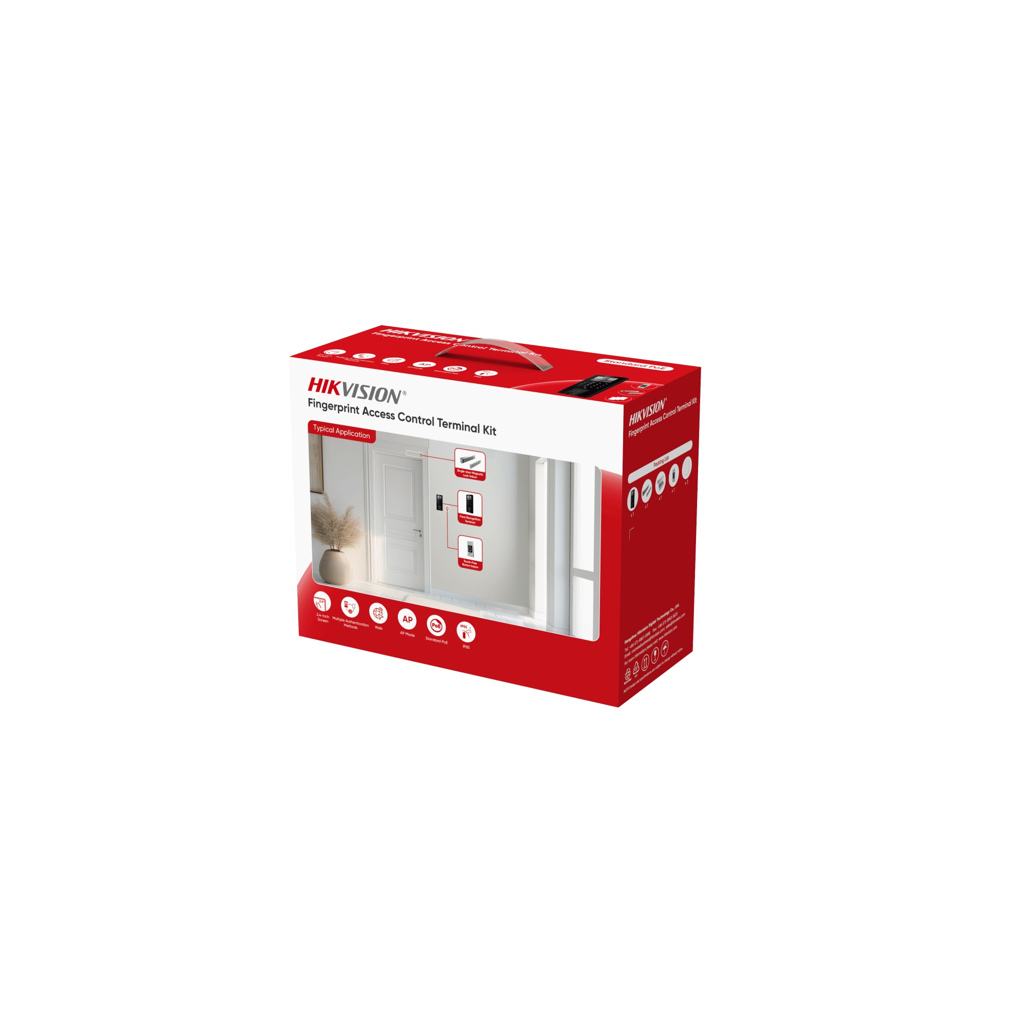 Kit Terminal Control Acceso Biométrico DS-KAS807 / Huella Digital / 2.4" LCD / 5000 Huellas + 5000 Tarjetas / IP65 / Wi-Fi + PoE / Cerradura Magnética 272 kg / Botón Touchless
