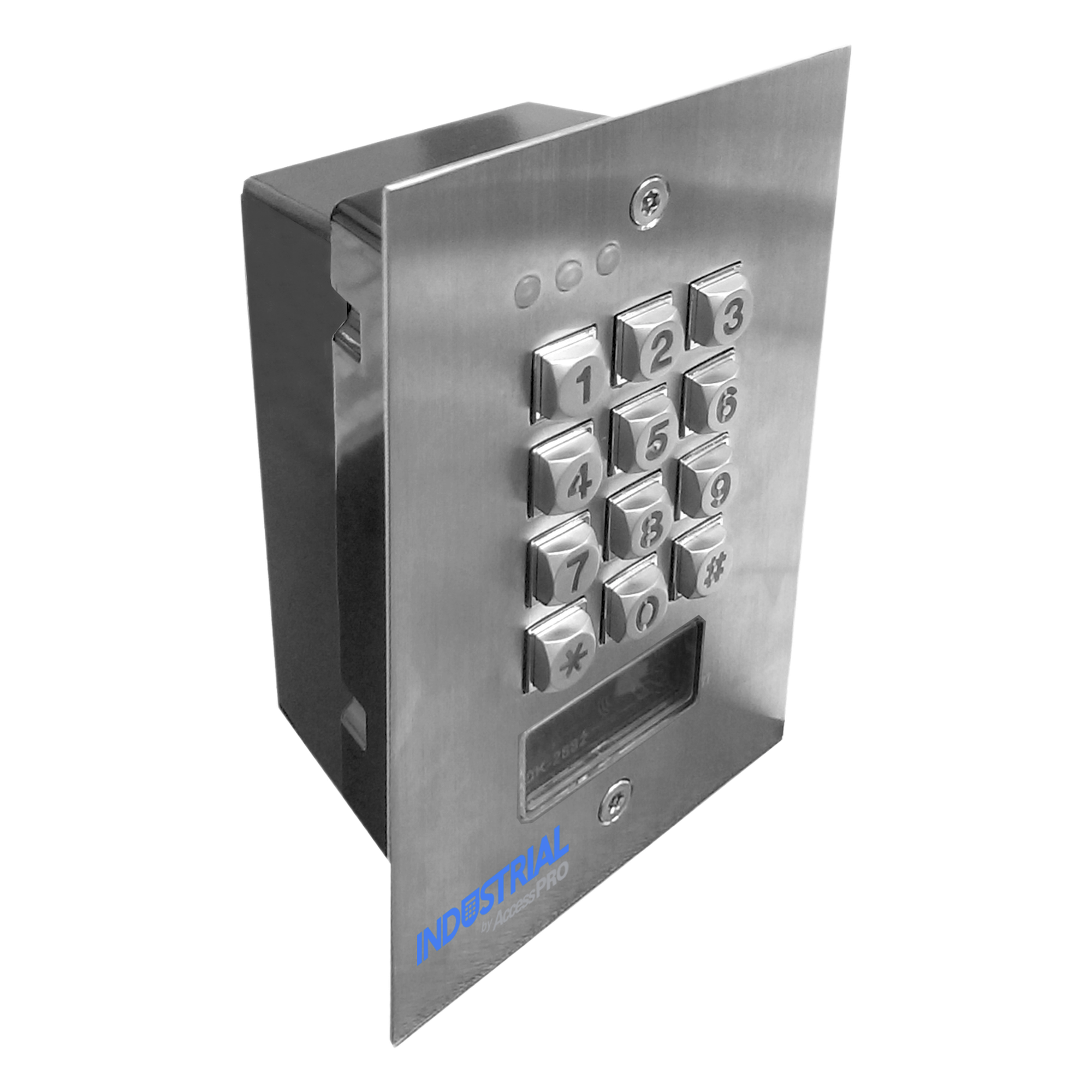 Teclado Exterior/Interior Antivandálico, 3 Relevadores, Salida Wiegand, 1200 Usuarios, Lector de Proximidad, Empotrable — AccessPRO Industrial · SKU PROKEYPAD2V2