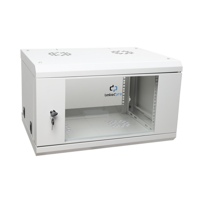 Gabinete de Pared de 6U con Puerta de Cristal Templado, 455 mm de Profundidad Total, Rack de 19'', Acero Reforzado Color Gris Mate