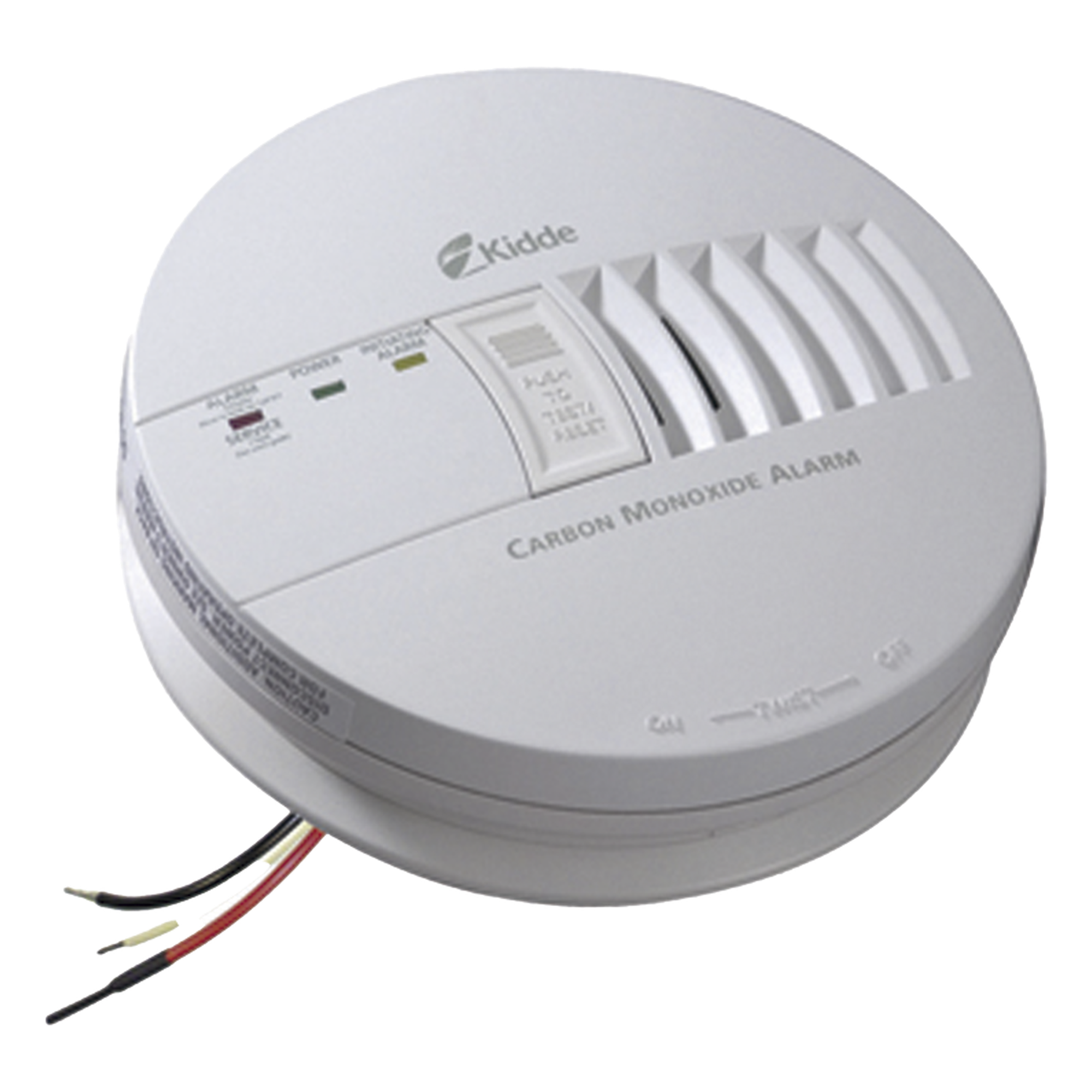 Alarma de monóxido de carbono alámbrica 120 V CA con respaldo de batería de 9 V e interconexión hasta 24 dispositivos, paquete de 6 — KIDDE · SKU 21006406