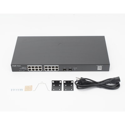 Switch PoE+ No Administrable, Hasta 247 Watts, con 16 Puertos Gigabit PoE+ y 2 Uplinks SFP 1G, Visible en la Topología