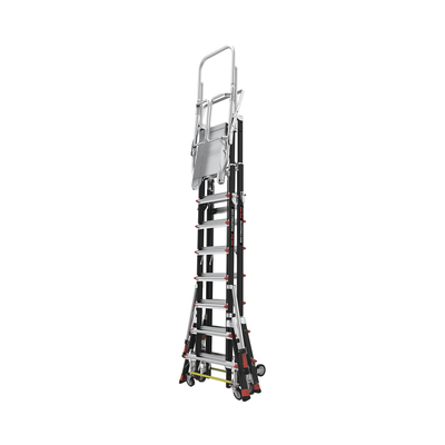 Escalera de Fibra de Vidrio con Jaula de 8'-14' (2.44 - 4.27 m). Con Ajuste en Ruedas (RATCHET™ Leveler) (SKU:18515-817).