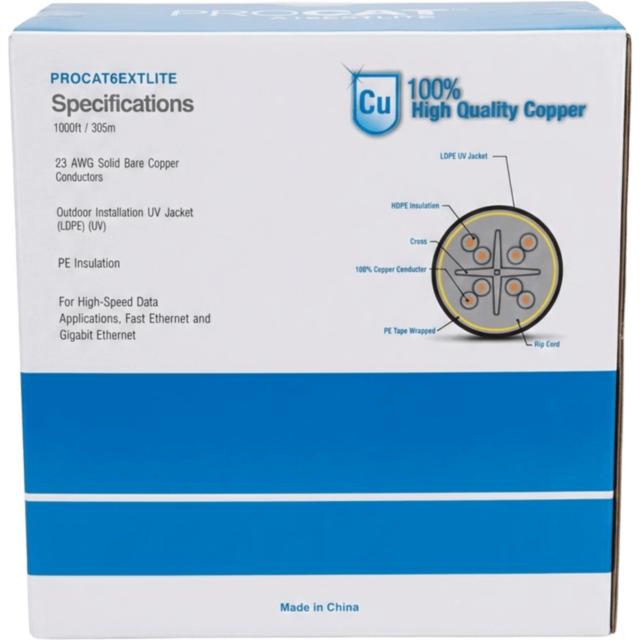 Cable UTP Cat6+ / 305 m (1000 ft) / Calibre 23 AWG / Intemperie / Sin Blindar / Gigabit Ethernet — LINKEDPRO BY EPCOM · SKU PRO-CAT-6-EXT-LITE-V2