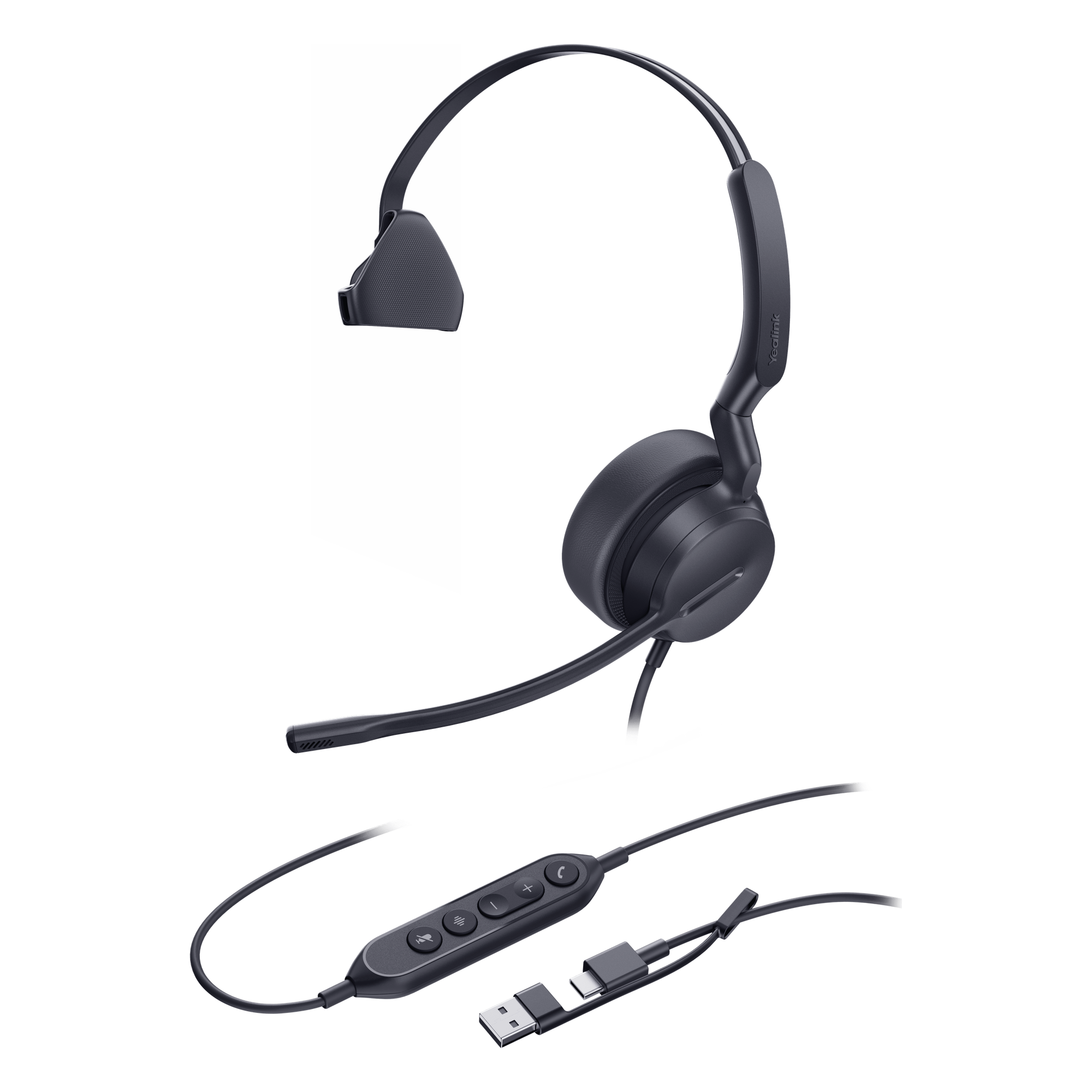 Auricular USB Profesional / Cancelación de Ruido con IA / Altavoz 35 mm con EQ Dinámico / USB-C con Adaptador USB-A / Control Integrado de Llamadas — YEALINK · SKU UH42-MONO-UC-USB-C/A