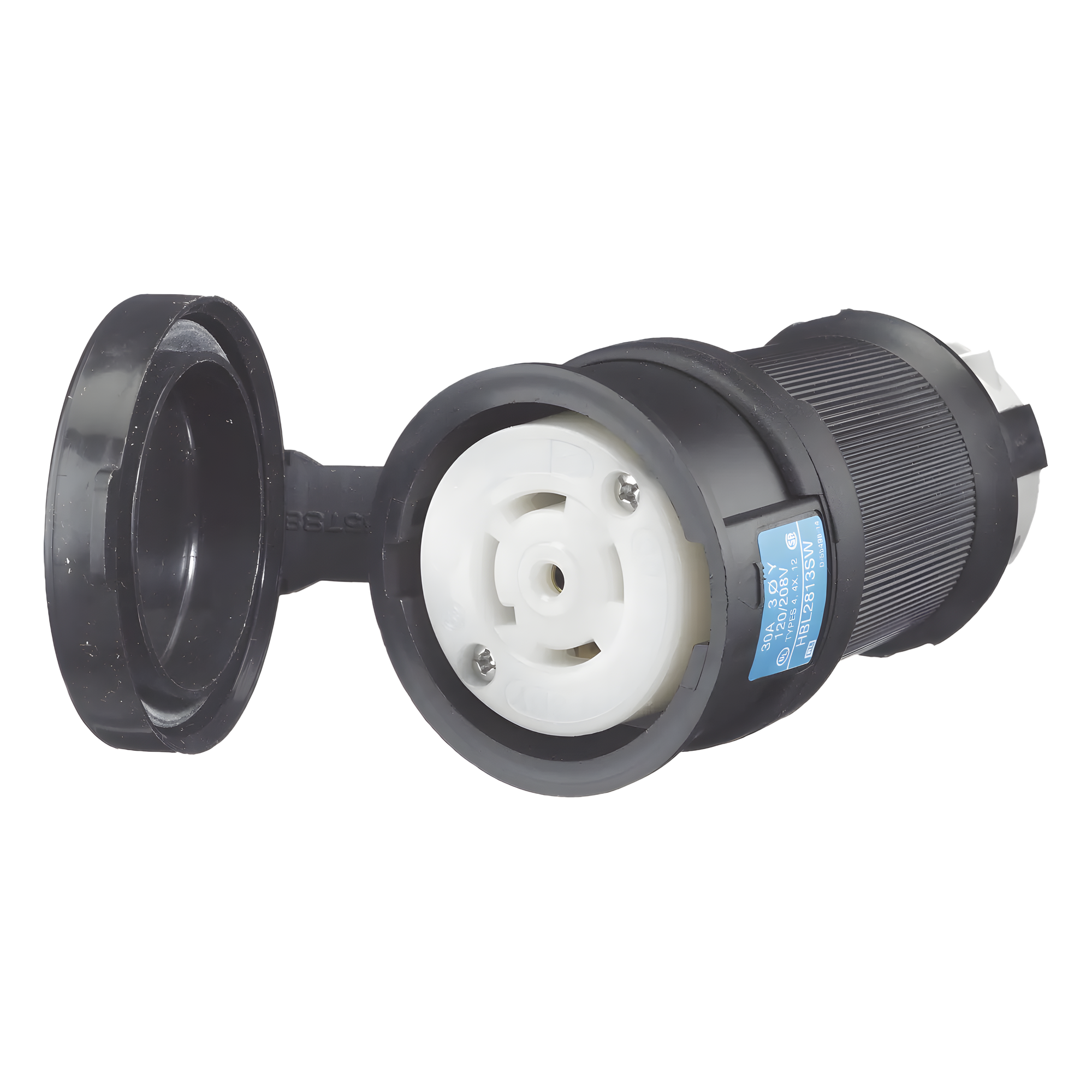 Conector Industrial con Bloqueo de Media Vuelta / 30 A 120/208 V CA / Nema L21-30R / 4 Polos 5 Hilos / Color Blanco y Negro / Grado Industrial — HUBBELL · SKU HUB-HBL-2813