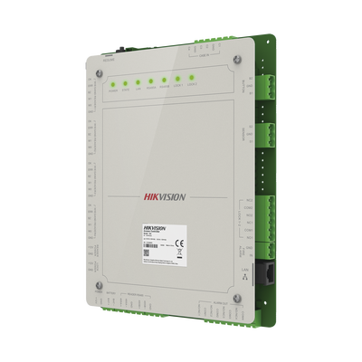 Controlador de Acceso 2 Puertas Administrable en la Nube con Hik-Connect Teams / Interfaz Web / 4 Lectores de Huella o Tarjeta / 100,000 Tarjetas / 10,000 Huellas / Incluye Gabinete y Fuente de Alimentación 12 Vcd 8 A / Soporta Batería de Re
