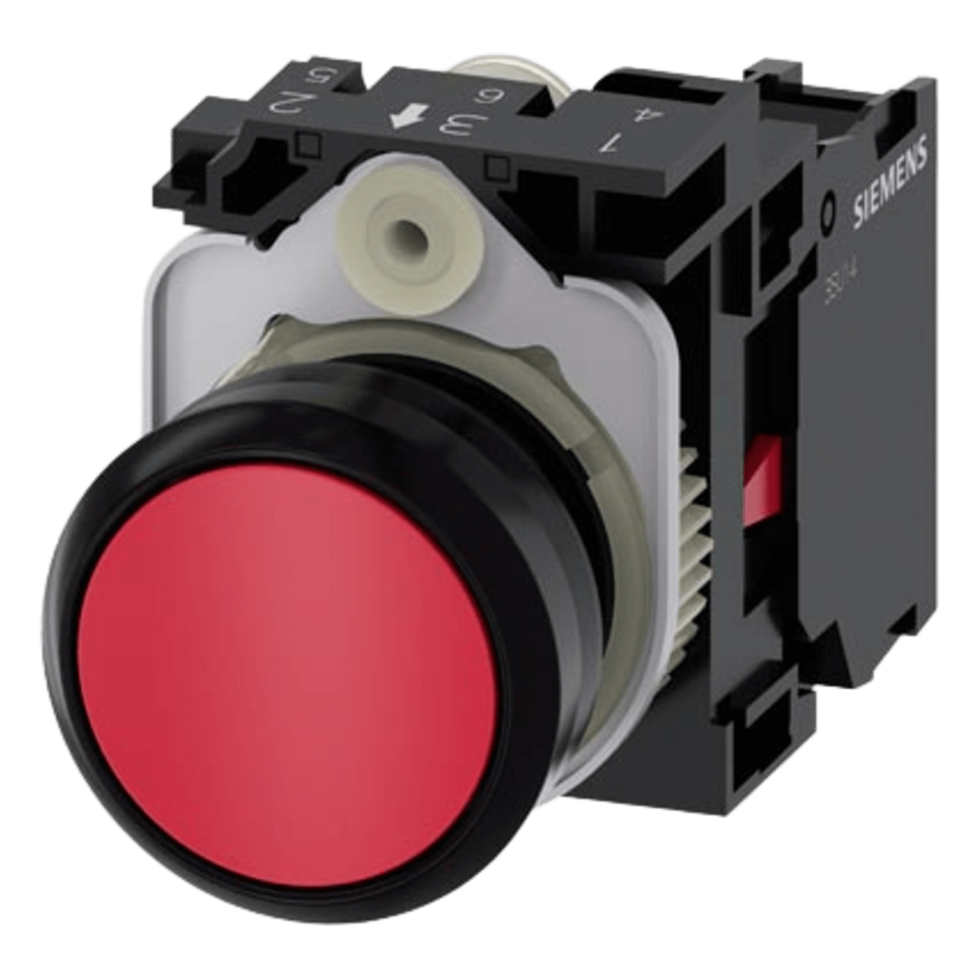 Botón 3SU11000AB201CA0 Sirius 22mm, Color Rojo, Incluye soporte y contacto Normalmente Cerrado. — SIEMENS · SKU 3SU11000AB201CA0
