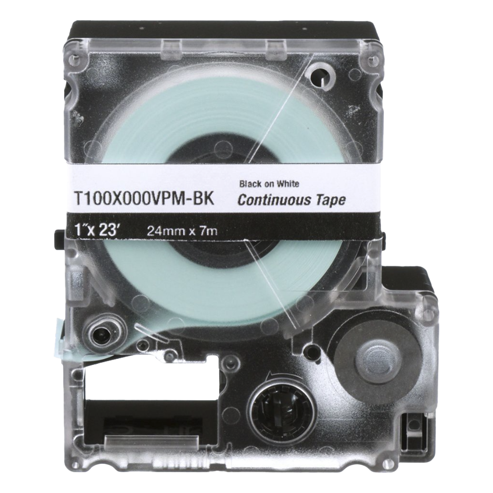 Casete de Etiquetas de Vinilo de Cinta Continua, Color Negro Sobre Blanco, Uso Interior/Exterior, 24 mm (0.94 Pulgadas) de Ancho x 7.6 Metros (24.93 Pies) de Largo — PANDUIT · SKU T100X000VPM-BK