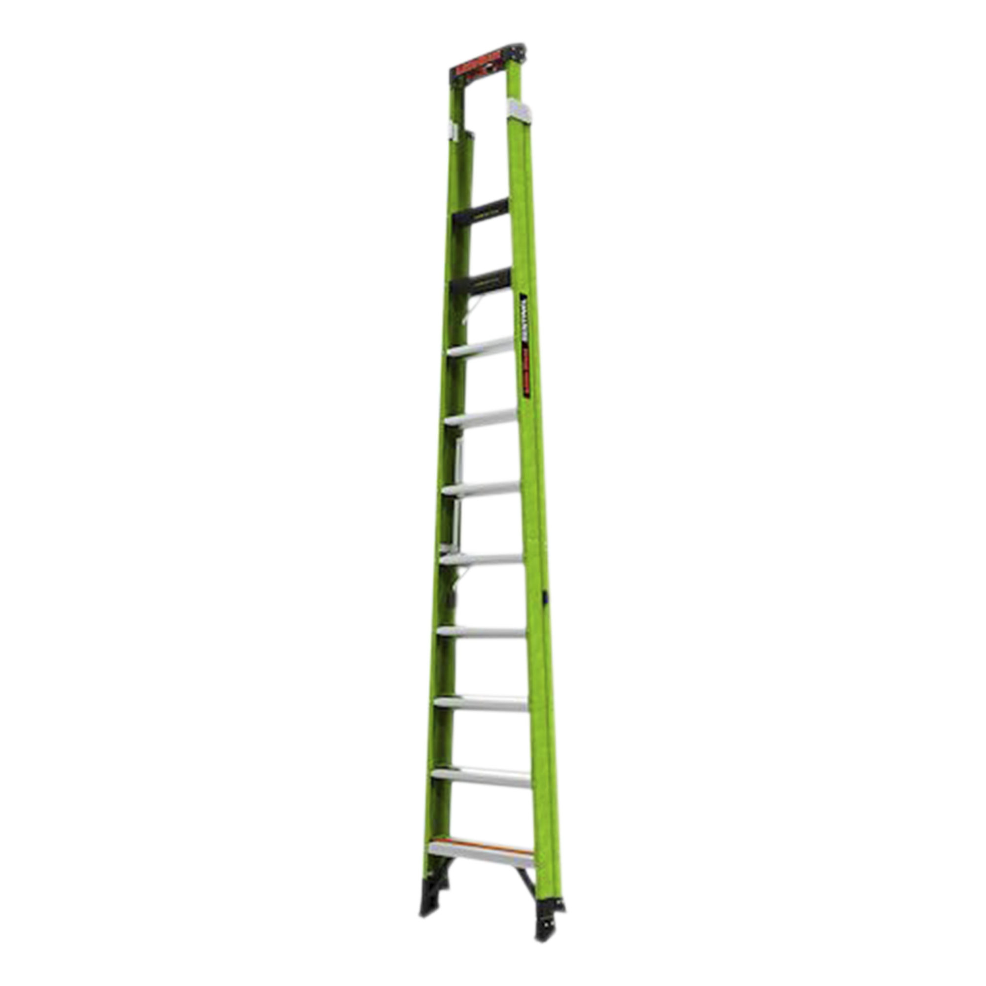 Escalera de 3.65 m Capacidad máxima de 170 Kg, inclinada, de fibra de vidrio con almohadilla de pared giratoria.