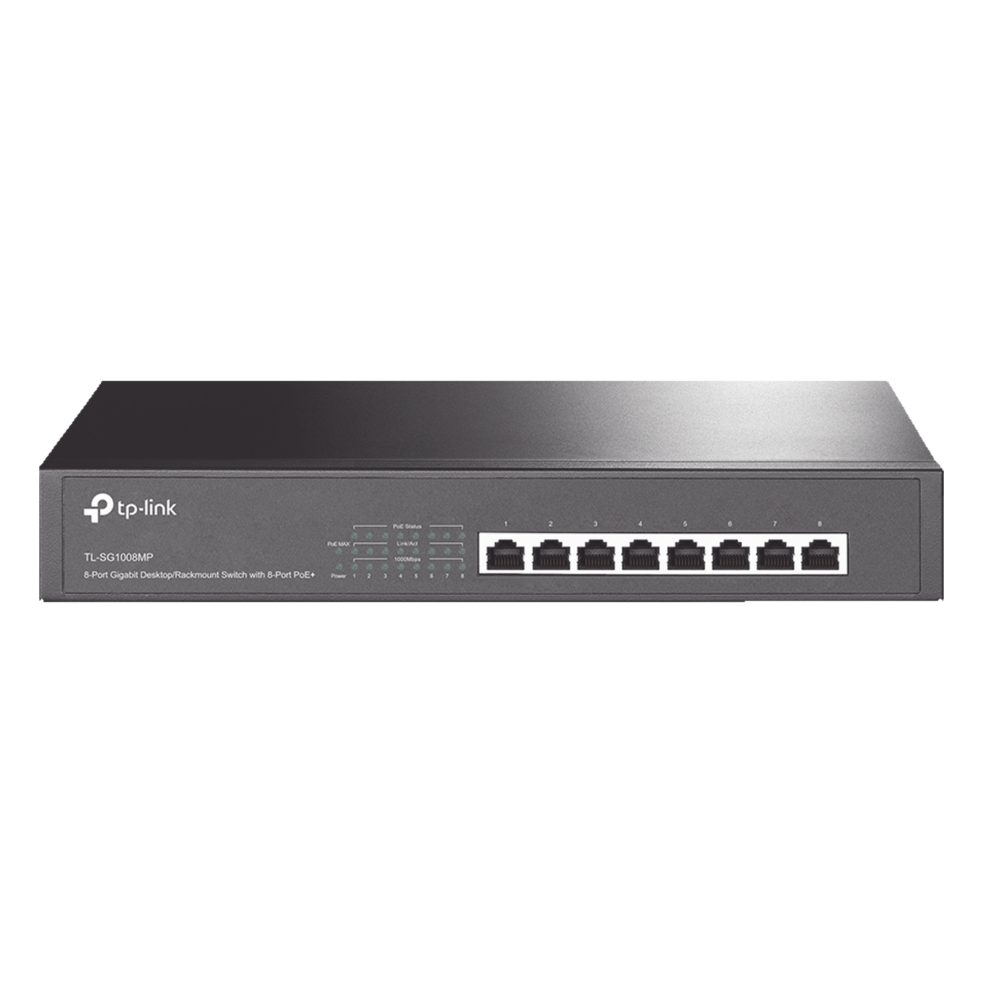 Switch PoE+ / 8 Puertos Gigabit / 126W Total / 30W por Puerto / Escritorio o Rack — TP-LINK · SKU TL-SG1008MP