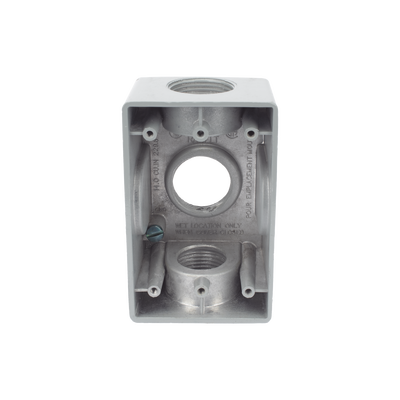 Caja Condulet FS de 1" (25.4 mm ) con tres bocas una arriba y una atrás a prueba de intemperie.