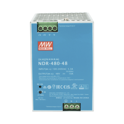 Fuente de Poder Industrial / 480W / 48 Vcc / 10A / Riel DIN / 100-240 Vca / 3.35 x 4.93 x 5.04 in