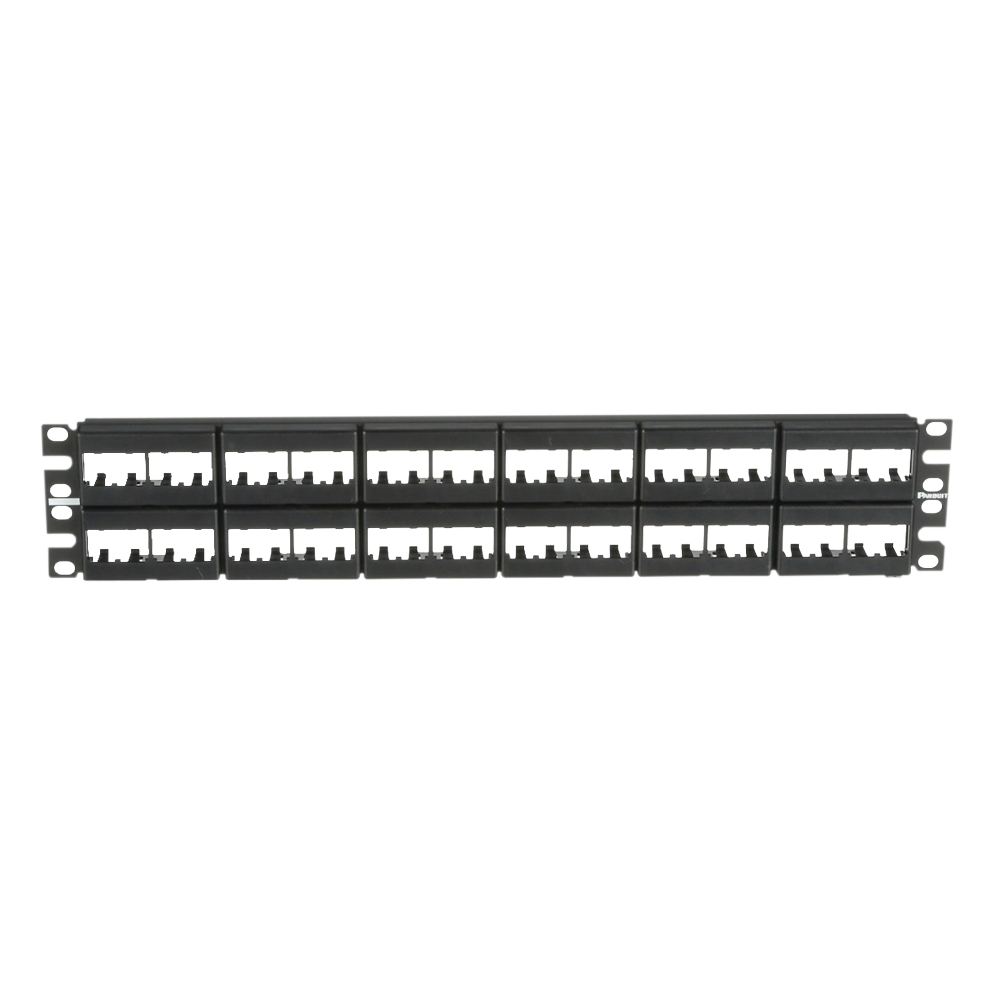 Panel de Parcheo Modular Mini-Com (Sin Conectores), Plano, Sin Blindaje, de 48 Puertos, 2 UR — PANDUIT · SKU CPP48WBLY