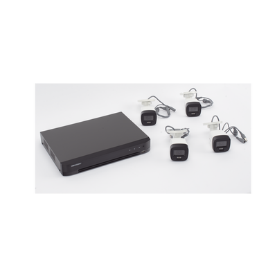 [Dual Light] Kit TurboHD 3K (5 Megapixel) / DVR 4 Canales / 4 Cámaras Bala para Exterior y Metal / Micrófono Integrado / Accesorios de Interconexión / Fuente de Poder
