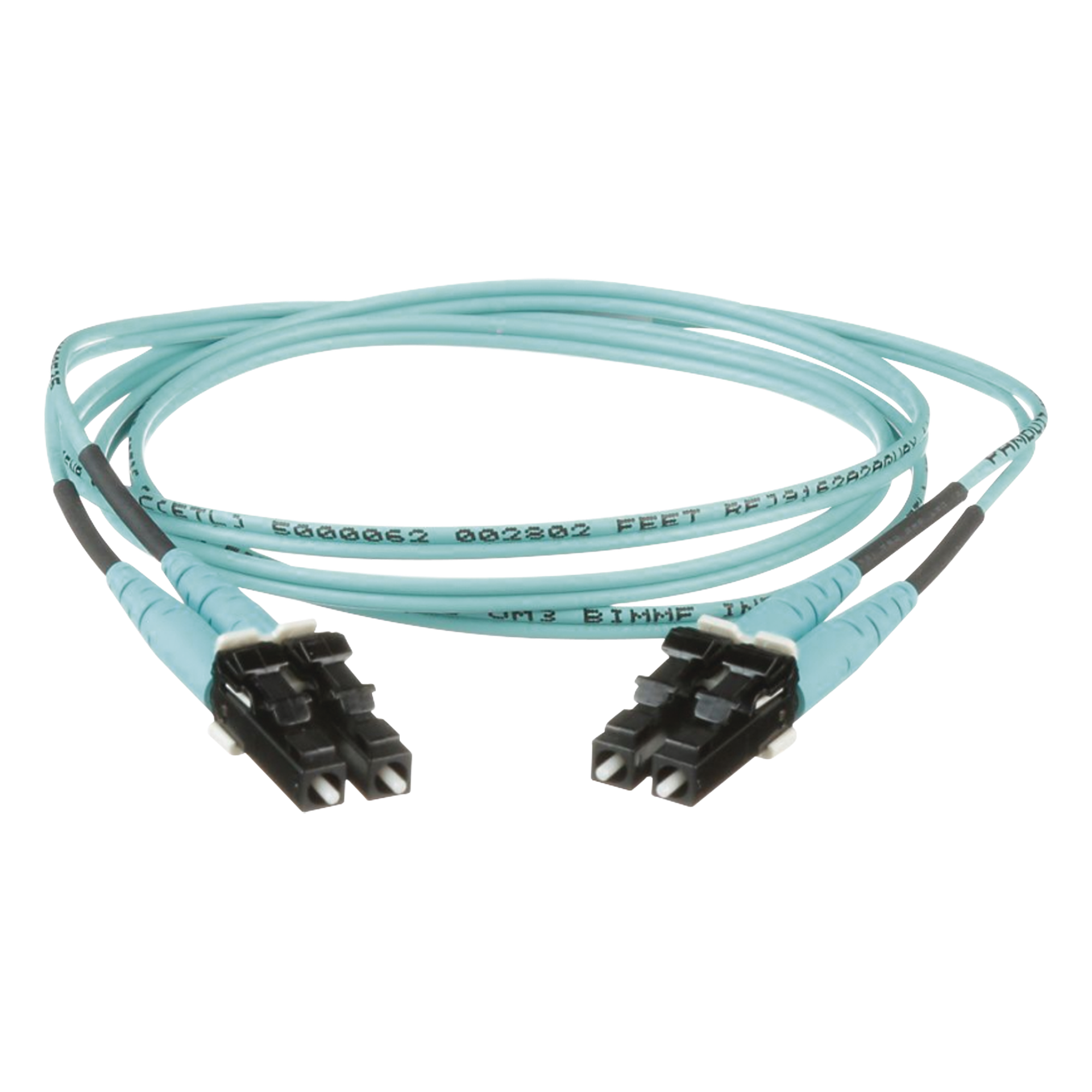 Jumper de Fibra Optica Multimodo 50/125 OM3, LC-LC Duplex, OFNR (Riser), Color Aqua, 1 Metro (3.28 Pies)