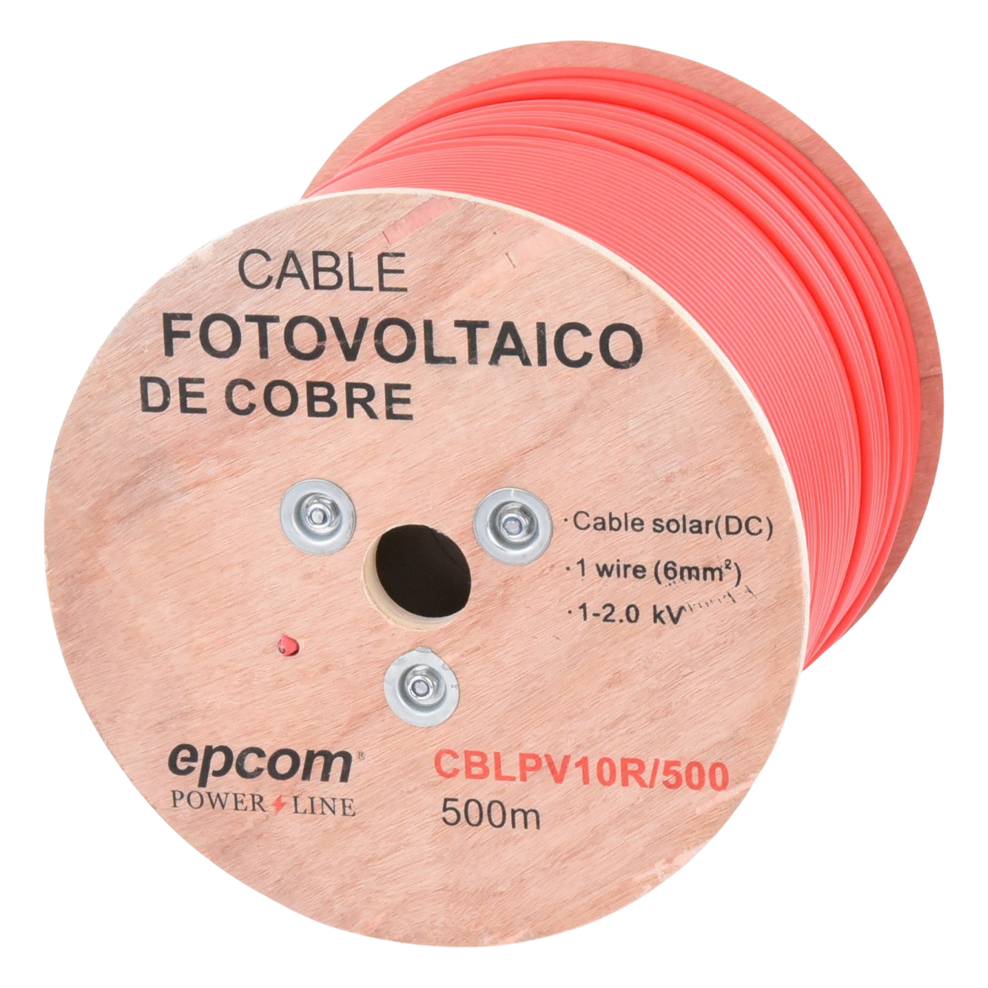 Carrete de 500 Metros / Cable Fotovoltaico Rojo / Material COBRE / 6mm² (10AWG) / 2000 Vcc — EPCOM POWERLINE · SKU CBL-PV-10R/500