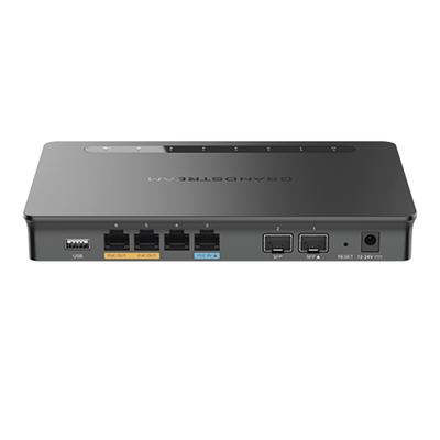 Router Gigabit VPN / Balanceador de cargas / 30,000 sesiones NAT / 4 puertos 10/100/1000 Mbps + 2 puertos SFP (WAN/LAN) / 1 puerto entrada PoE(af/at) / 2 puertos salida PoE (af/at) / Compatible con GWN Cloud.