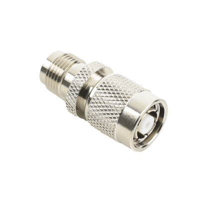 Adaptador en Línea, de Conector TNC Macho Inverso a TNC Hembra, Nquel/ Oro/ Teflón.
