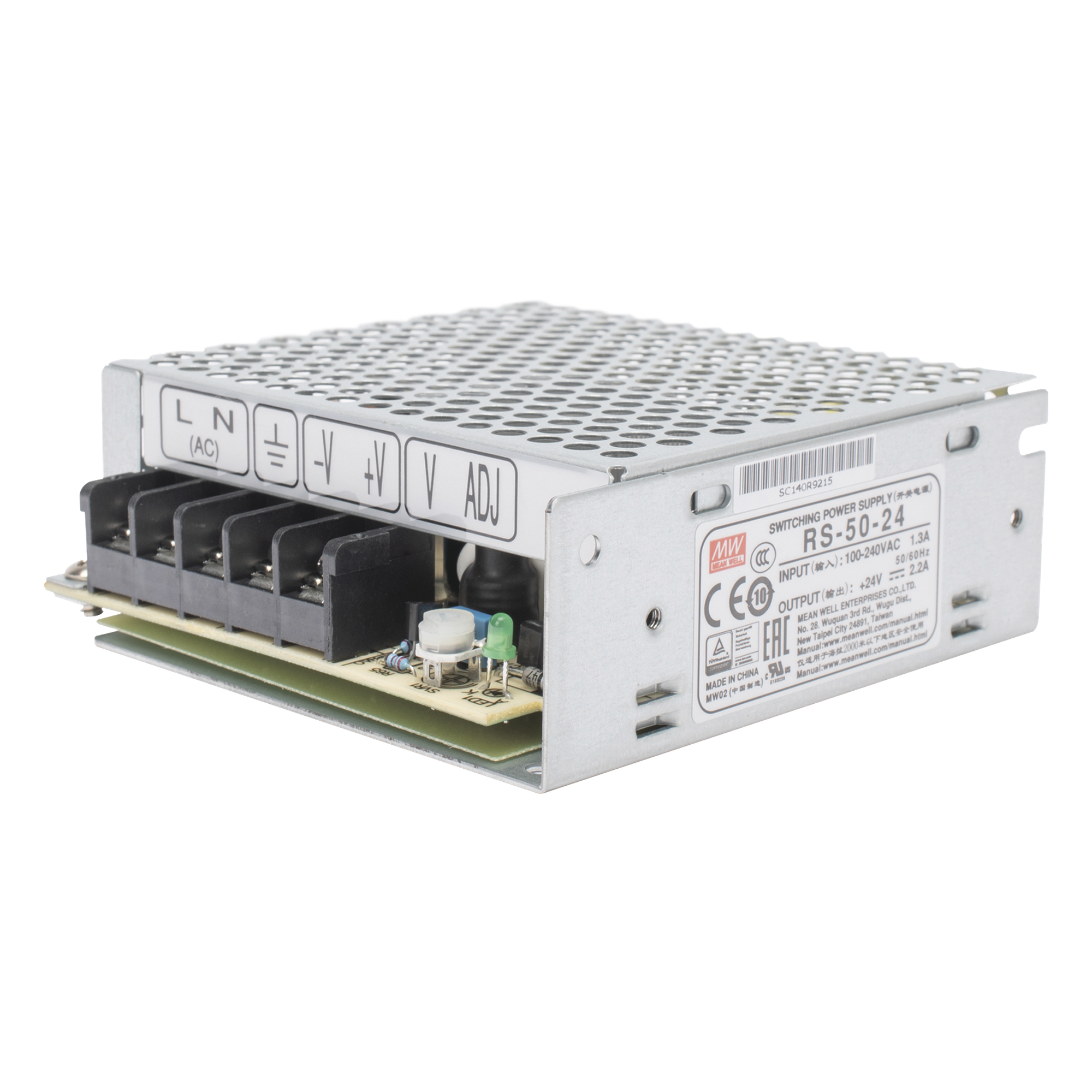 Fuente de Poder Industrial Conmutada 50W de Potencia, 24Vcc, 2.2A — MEANWELL · SKU RS-50-24