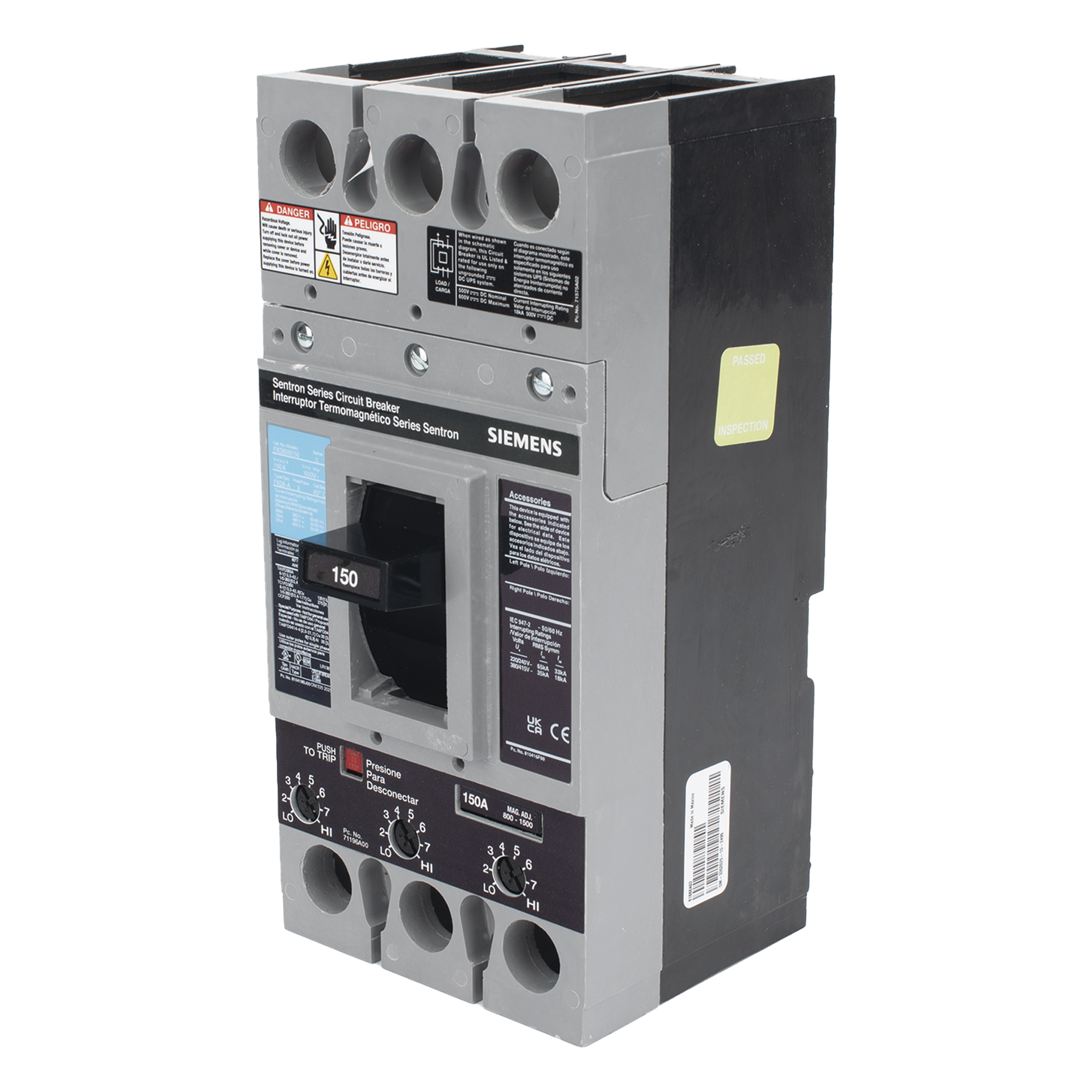 Interruptor Termomagnético 600V 3X150A, Con zapatas principales. — SIEMENS · SKU FXD63B150L
