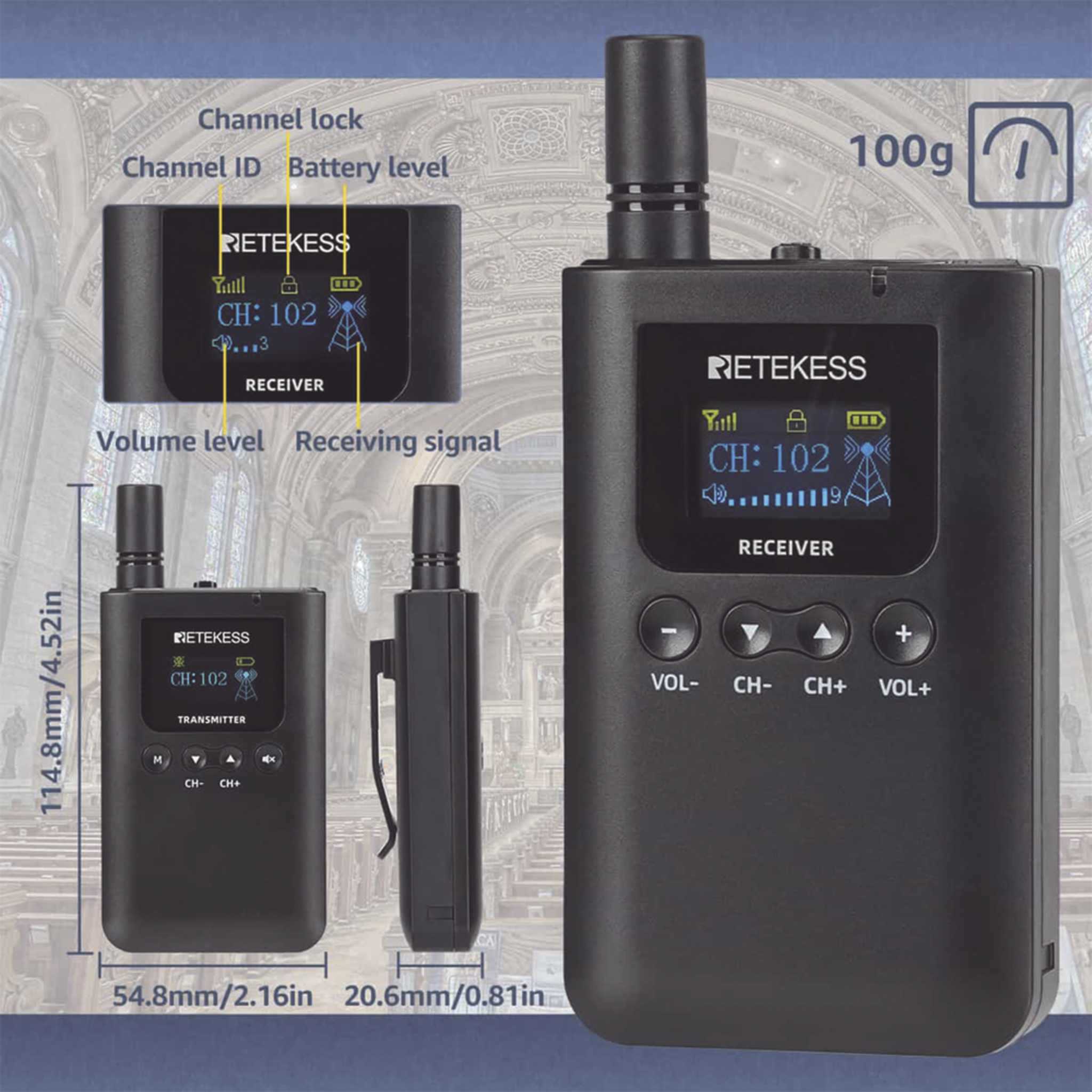 Kit para guía turístico de 1 transmisor y 10 receptores