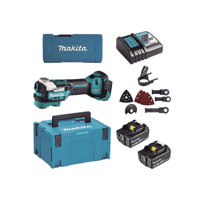 Multiherramienta Oscilante Inalámbrica de 18V, incluye 2 Baterías BL1850B de 5.0 A, Cargador DC18RC, Accesorios y Estuche Makpac