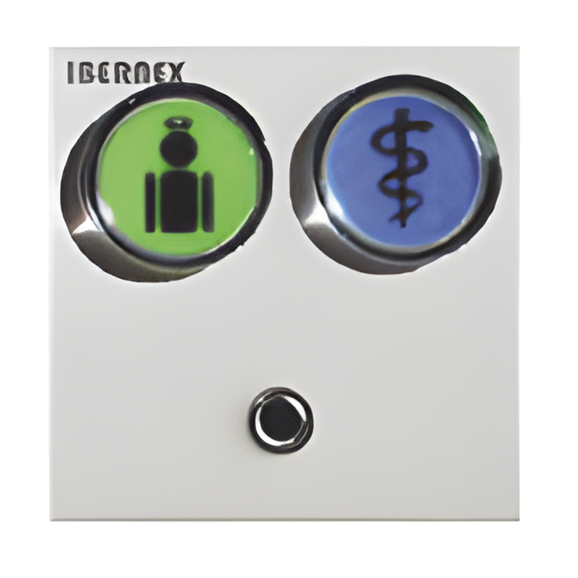 MODULO DE 2 BOTONES ILUMINADOS (VERDE Y AZUL) CON JACK DE 3,5MM PARA PULSADORES NX0871 Y NX0881 Y LECTOR RFID 125KHz INTEGRADO (4). CONEXION BUS RS485 — IBERNEX · SKU NX0591/GB