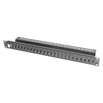 Patch Panel TERA-MAX Blindado de 24 Puertos, Modular (Vacío), Plano, Color Negro, 1UR