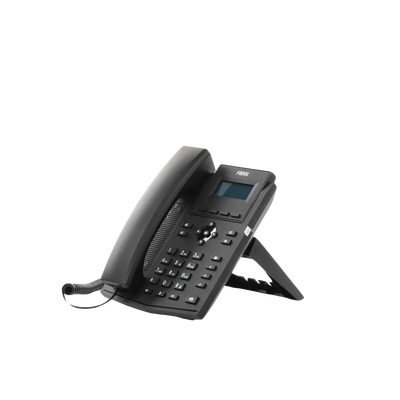 Teléfono IP empresarial para 2 lineas SIP con pantalla LCD, Puertos Gigabit, Códec Opus, conferencia de 6 vías, PoE.