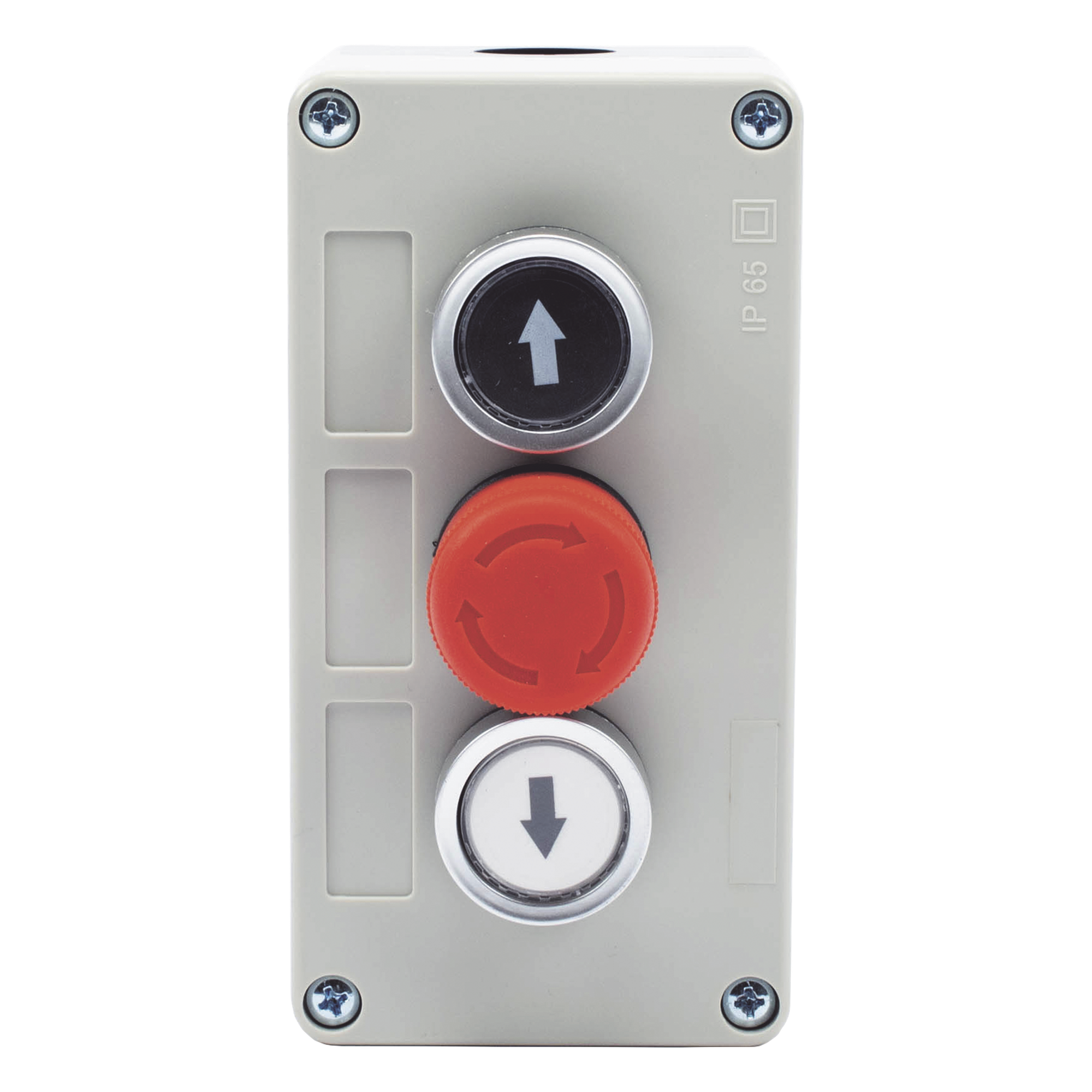 Botonera Triple con Boton de Stop Tipo Enclavado / Para Barreras Vehiculares, Operadores Corredizos y Abatibles. — ACCESSPRO · SKU XBS-SW-03