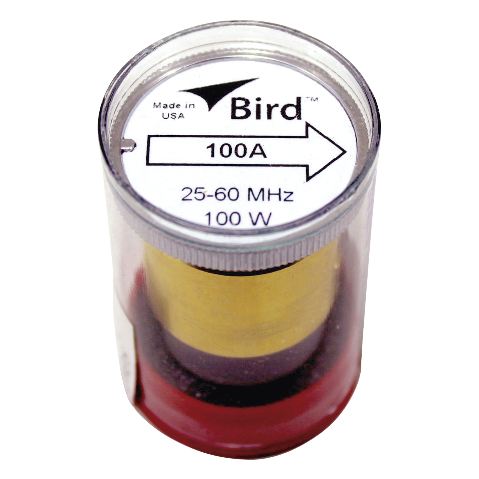 Elemento de 100 Watt en Línea 7/8" para Wattmetro BIRD 43 en Rango de Frecuencia de 25 a 60 MHz. — BIRD TECHNOLOGIES · SKU 100A