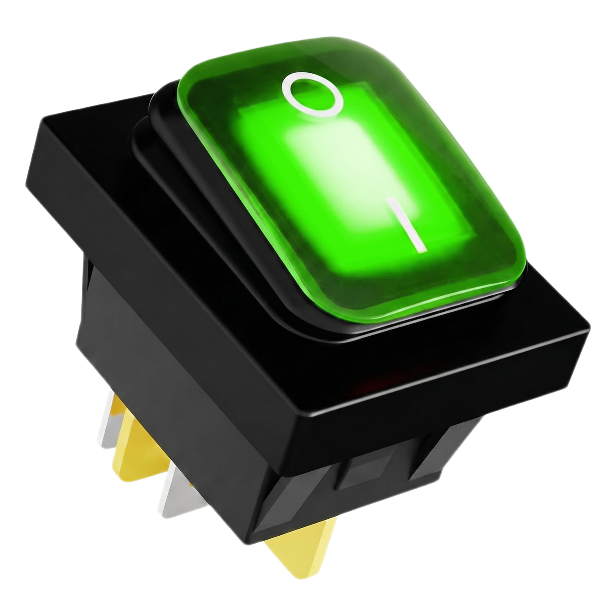 Interruptor tipo Switch con Led Color Verde / IP65 / Diseño Industrial / NO, COM, NC / Terminales tipo F1 — ACCESSPRO · SKU APB-03121-G
