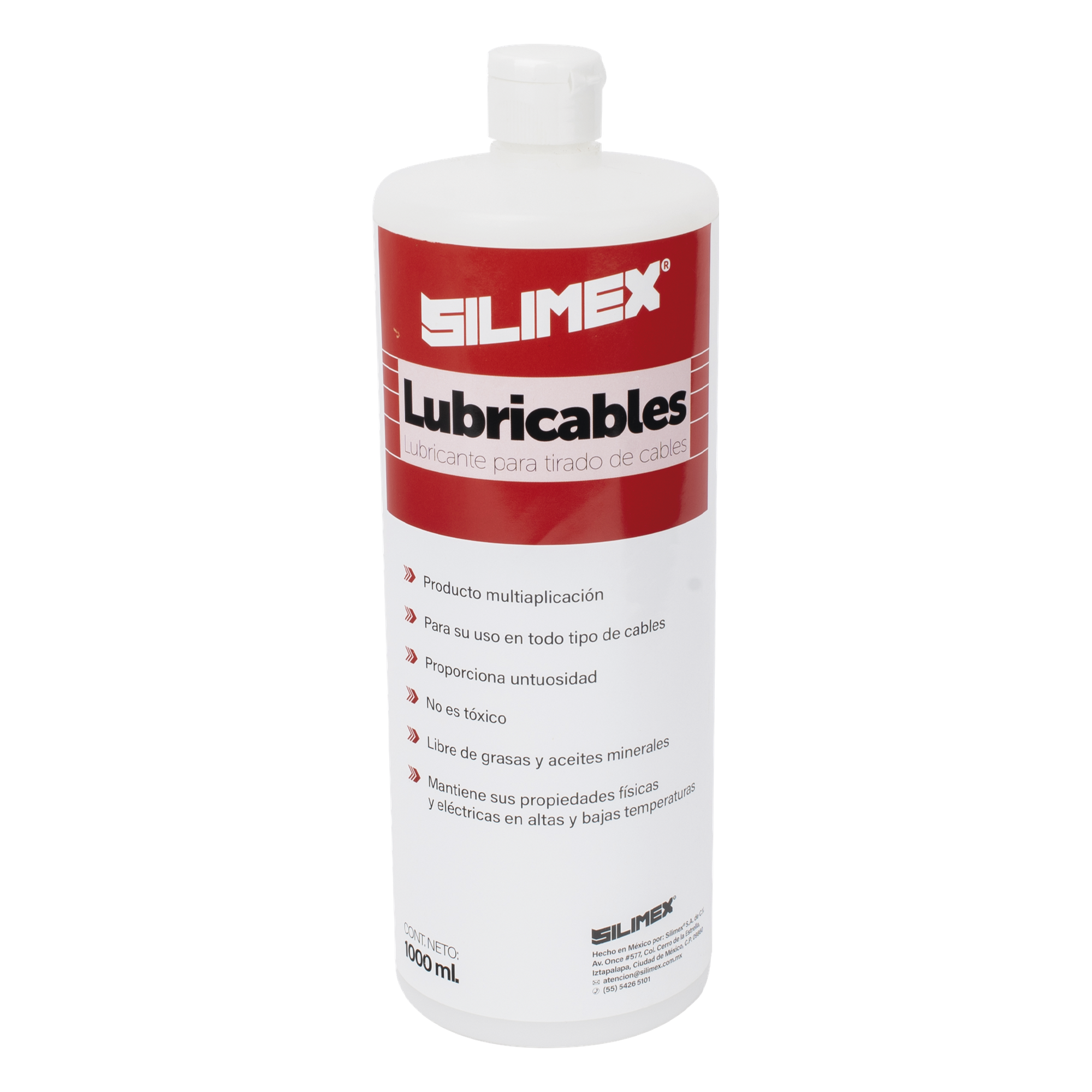 Lubricante Dieléctrico de Alta Eficiencia para Jalado de Cables Sin Daños / No es Tóxico y Compatible con Todo Tipo de Cable / Deslizamiento de Cables Seguro, Sin Fricción y Sin Riesgos / Presentación de 1 Litro — SILIMEX · SKU LUBRICABLES-1LT