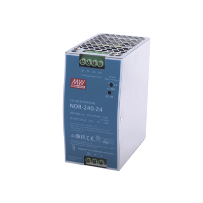 Fuente de Poder Industrial / Riel DIN / 240W / 24Vcc / 10A / Entrada 90-264Vca / Eficiencia 88.5% / Sin Ventilador