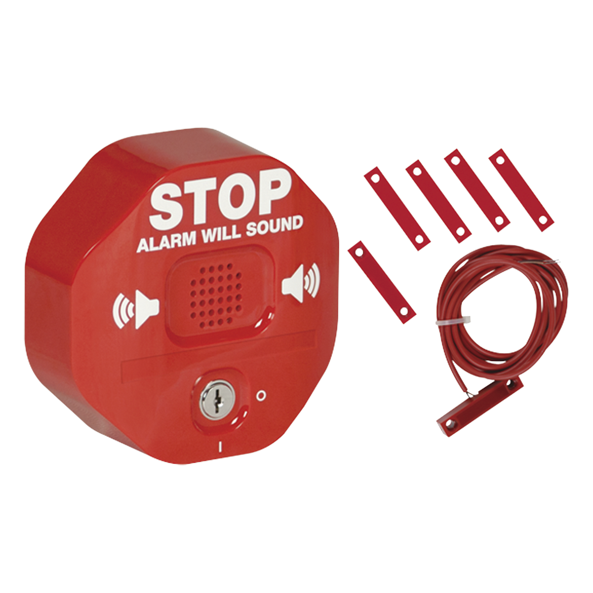 Alarma Multifunción Exit Stopper® para proteger puertas dobles (incluye contactos magnéticos) — STI · SKU STI-6402