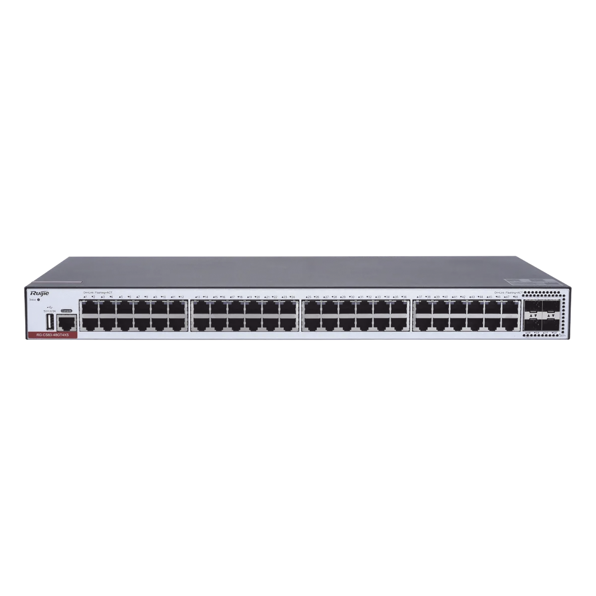 Switch Administrable Capa 3 con 48 puertos Gigabit + 4 SFP+ para fibra 10Gb, gestión gratuita desde la nube. — RUIJIE · SKU RG-CS83-48GT4XS
