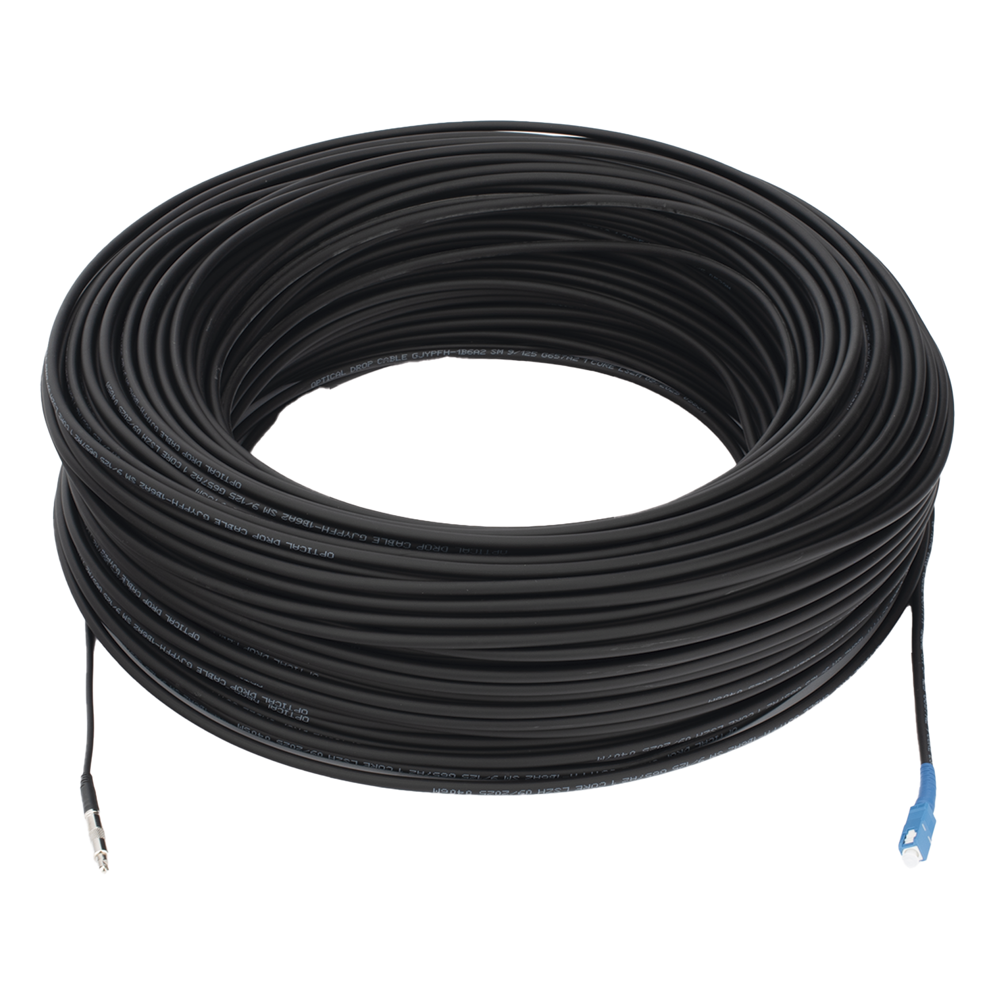 Rollo de Fibra Óptica Drop Redonda G657A2 Monomodo Simplex de 150 Metros (492.13 Pies) con Conectores SC/UPC-SC/UPC para Instalaciones Aéreas, Subterráneas o a la Intemperie — LINKEDPRO BY EPCOM · SKU LP-150-SCU