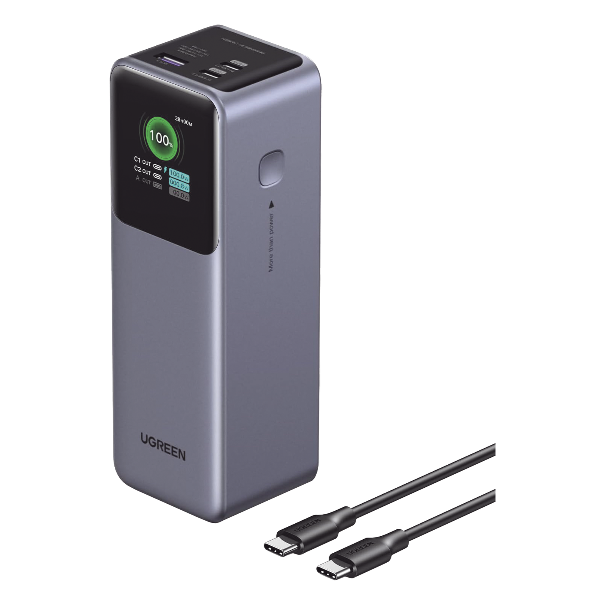 Power Bank / 25000mAh / 200W Total / 140W USB-C1 + 100W USB-C2 / PD 3.0 / QC 3.0 / Pantalla TFT / Carcasa Ignífuga — UGREEN · SKU 35525B