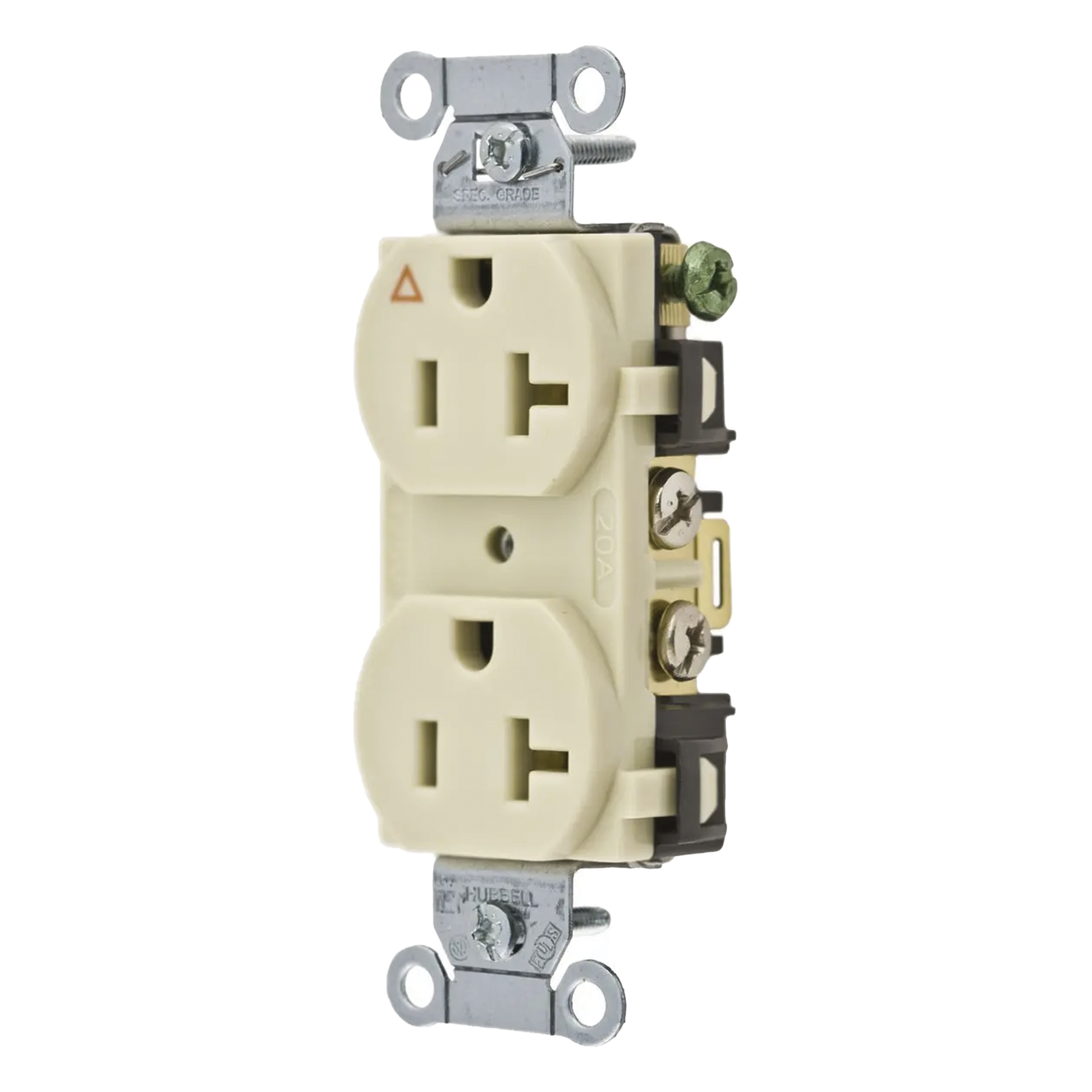 Contacto Dúplex Conexión a Tierra Aislada/ 20 A 125 V/ 2 polos 3 Hilos/ Color Marfil/ Nema 5- 20R/ Grado Comercial. — HUBBELL · SKU HUB-IG5352I