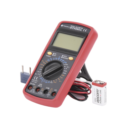 KIT Multímetro Digital DT9205A 600 Vcc / Vca CATII, con Pantalla LCD. Incluye Batería ER-9V de 9V