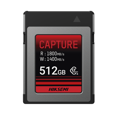 Memoria CFexpress tipo B / Clase 10 de 512 GB / Especializada para Cámaras de Fotografía y Video / 1800 MB/s Lectura / 1700 MB/s Escritura — HIKSEMI by HIKVISION · SKU HS-CFE-E300/512G