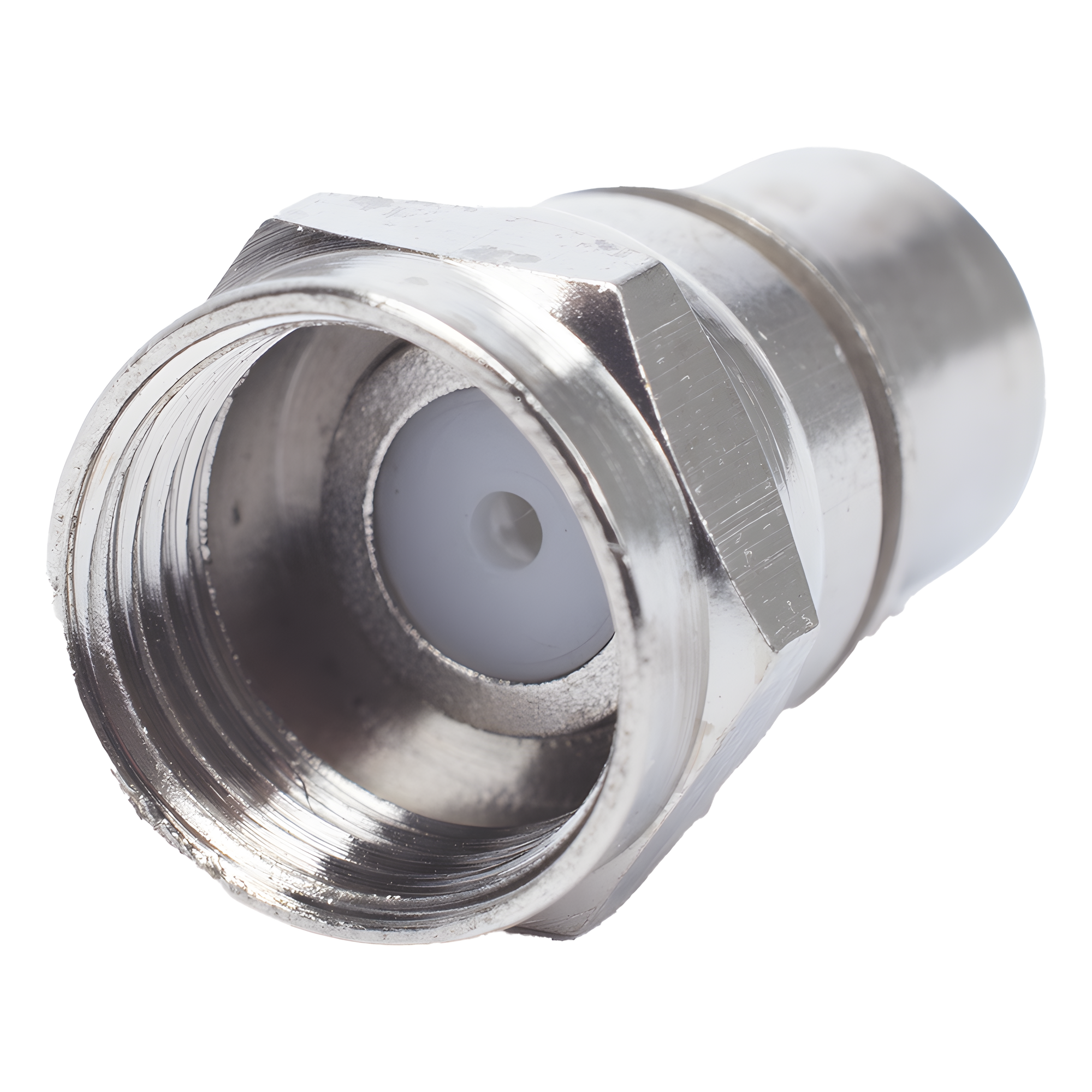 Conector F Macho, Plegable con PIN para Cable RG-6, Cuerpo de Bronce Niquelado. — EPCOM TITANIUM · SKU TT-CON-537