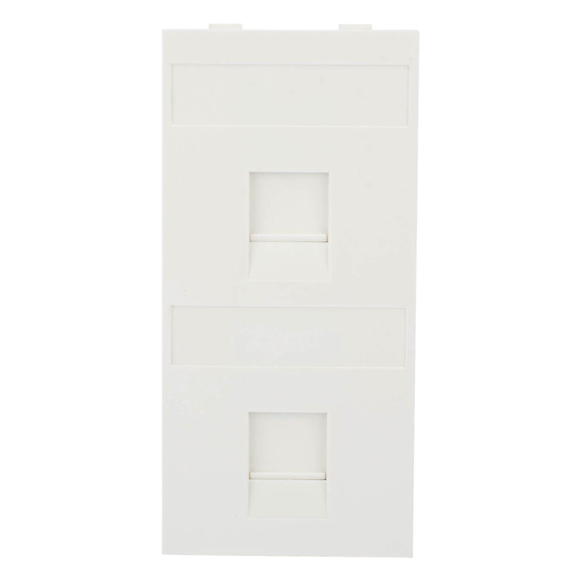 Placa Plana de Voz y Datos con Guardapolvo para 2 RJ45 / Color Blanco / 2 Puertos para Jacks Keystone / Compatible con Cajas de Pavimento SM-CPAV-2 y SM-CPAV-4 / Modelo S76B/9 — SIMON · SKU SM-FP-2-KEY