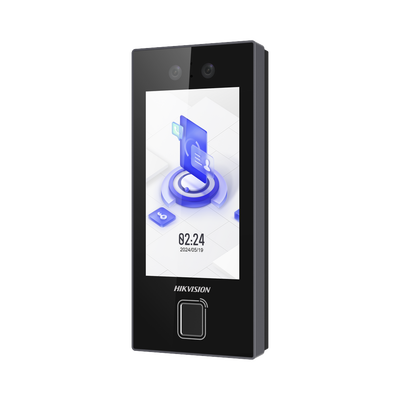 Terminal Facial Min Moe con LECTOR DE HUELLAS y Tarjetas PROX EM / 3000 Rostros / 3000 Huellas / Pantalla 4.5" / Administrable en la Nube con HikConnect Teams  / Exterior IP65  / PoE / WiFi / HIK-IA / SIP Estandar — HIKVISION · SKU DS-K1T344EBFWX-E1