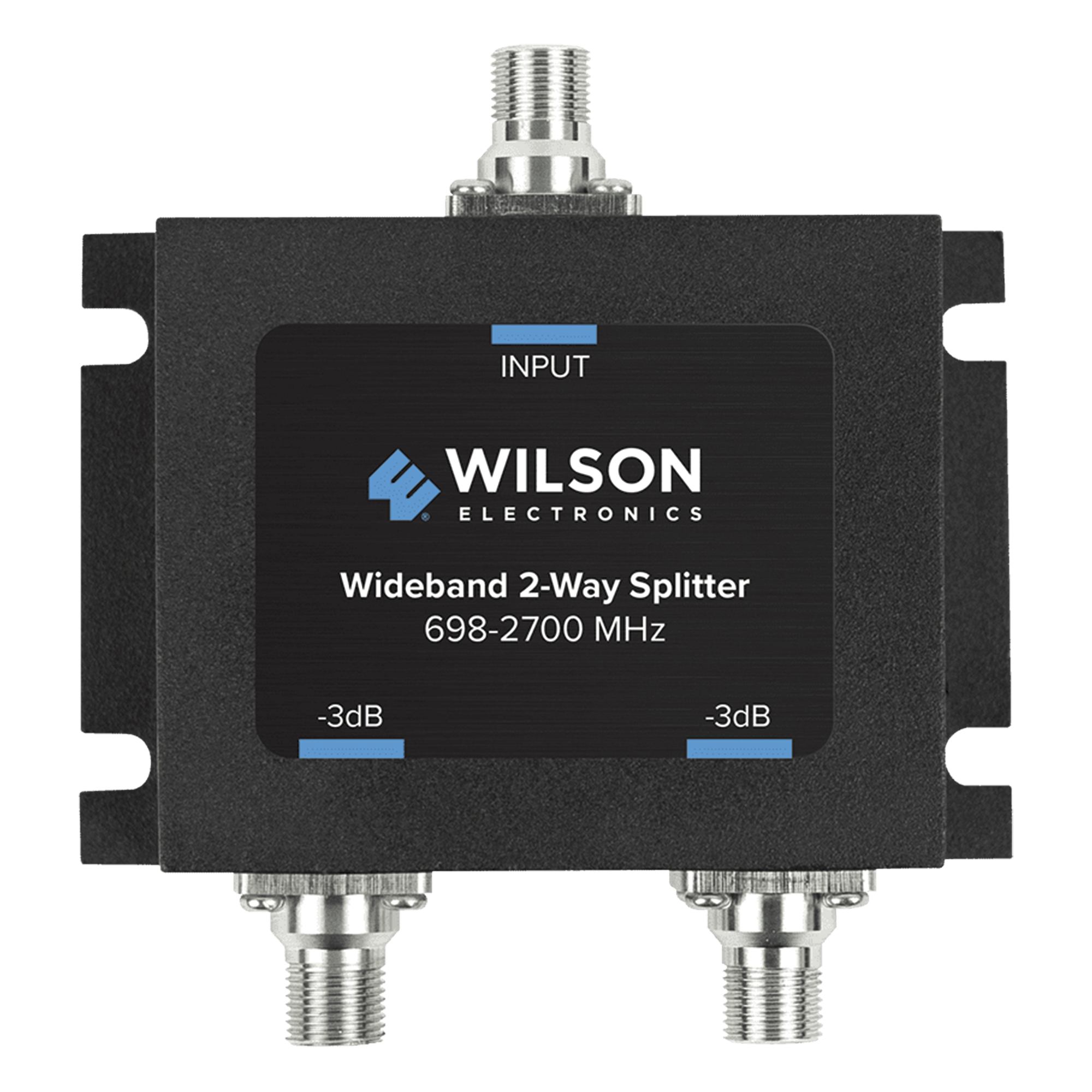 Divisor de Potencia Coaxial 2 Vías / 698-2700 MHz / 75 Ohm / Pérdida por División 3 dB / Aislamiento ≥20 dB / Conector F-hembra / Diseño Microstrip — WILSONPRO / WEBOOST · SKU 850-034